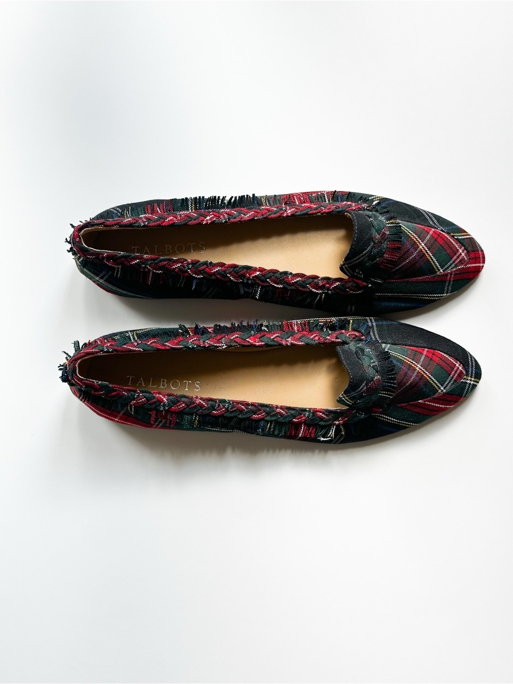 Talbots Plaid Ballet Flats in Red and Green Tartan